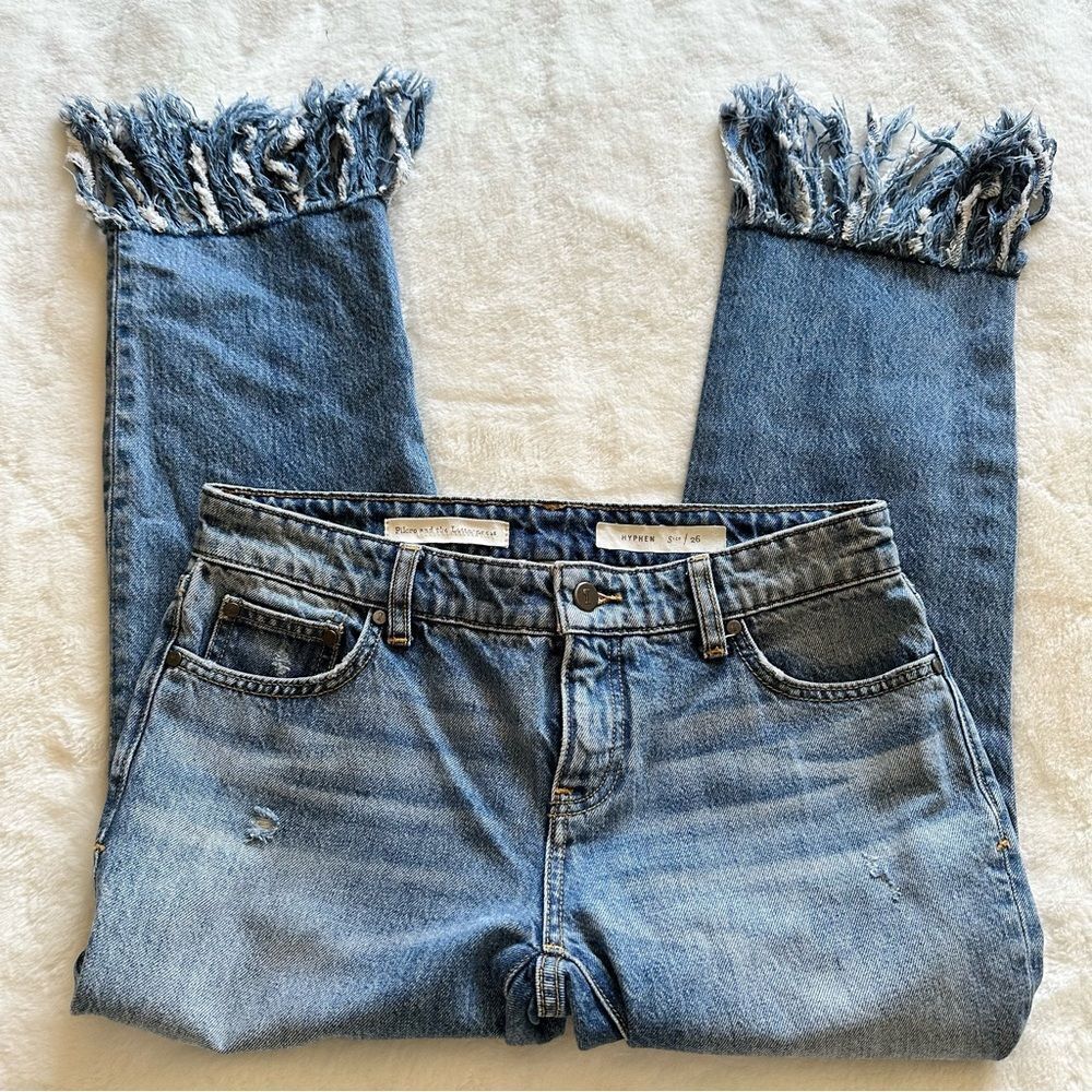 Pilcro and Letterpress Hyphen Fringe Bottom Jeans Women’s Size 26